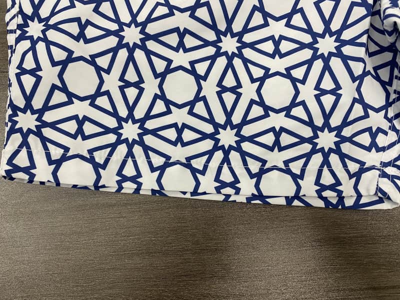 Second close view of the navy and white abstract geometric repeat
