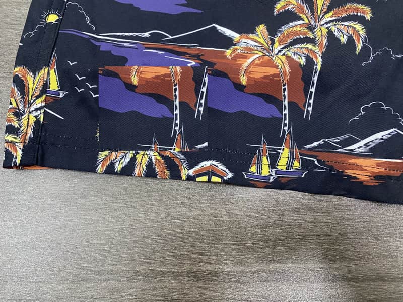 Hem and scenic artwork detail on night-coast print swim shorts